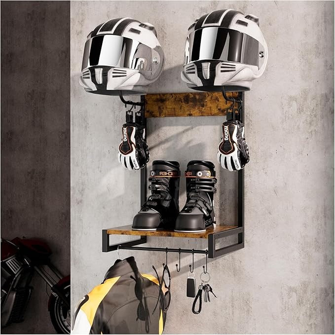 Soporte para Casco de Moto XL – Multifuncional 4 en 1, Montaje en Pared, Almacenamiento y Exhibición de Cascos y Accesorios