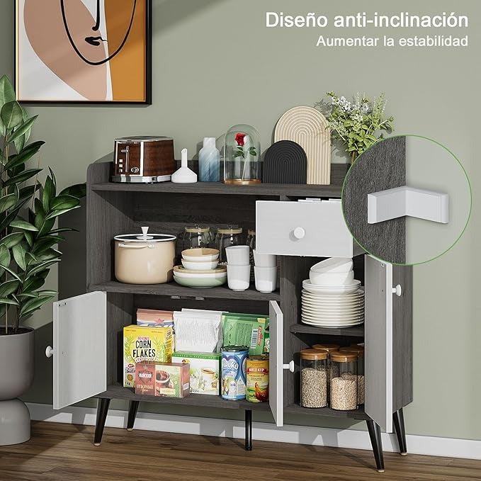 Mueble Multiusos Moderno – Cocina, Sala o Recámara, con Cajones y Puertas, Estilo Elegante, 90x30x83 cm