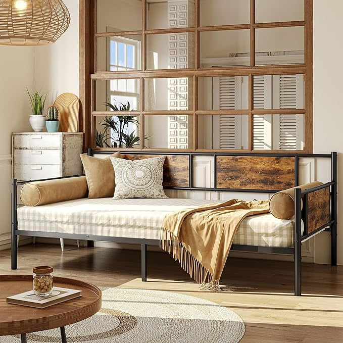 Sofá Cama Individual 100x190 cm – Base de Hierro y Madera, Estructura Resistente para Sala o Dormitorio
