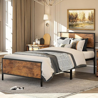 Base de Cama Matrimonial con Cabecera y Pie – Estructura Metálica Resistente con Lamas de Soporte | Diseño Simple y Moderno para Dormitorio