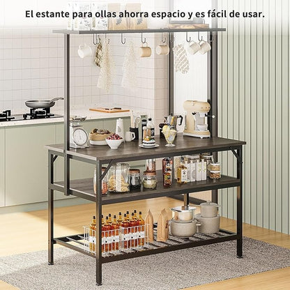 Mueble de Cocina 3 Niveles – Isla de Cocina con Tablero de Madera, 10 Ganchos, Agarradera y Fácil de Montar (120x60 cm)