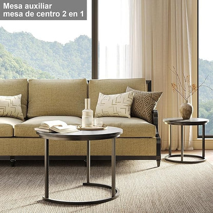 Juego de Mesas de Centro Anidadas – Mesa Grande 61x45cm y Pequeña 46x40cm, Madera y Acero, Diseño Moderno