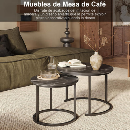 Juego de Mesas de Centro Anidadas – Mesa Grande 61x45cm y Pequeña 46x40cm, Madera y Acero, Diseño Moderno