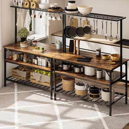 Mueble de Cocina 3 Niveles – Isla de Cocina con Tablero de Madera, 10 Ganchos, Agarradera y Fácil de Montar (120x60 cm)