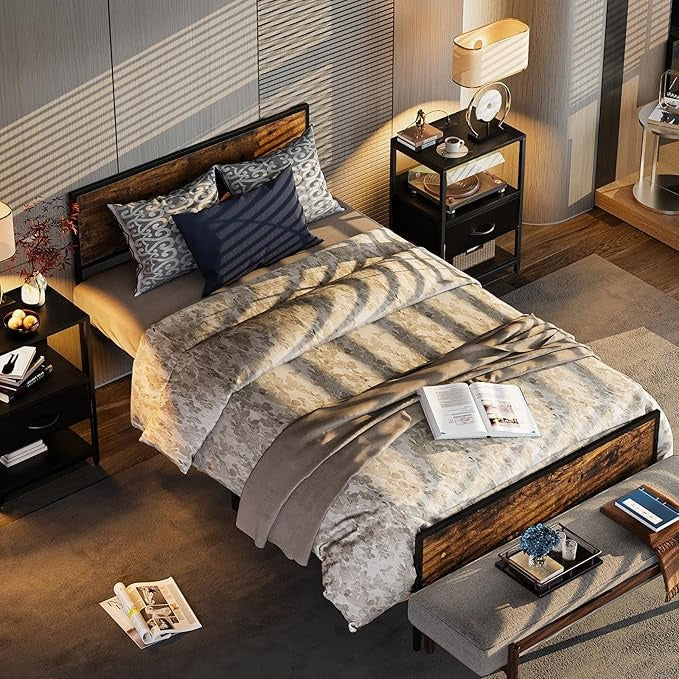 Base de Cama Matrimonial con Cabecera y Pie – Estructura Metálica Resistente con Lamas de Soporte | Diseño Simple y Moderno para Dormitorio