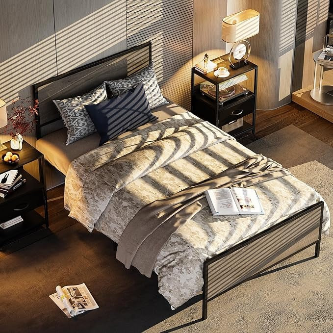 Base de Cama Matrimonial con Cabecera y Pie – Estructura Metálica Resistente con Lamas de Soporte | Diseño Simple y Moderno para Dormitorio