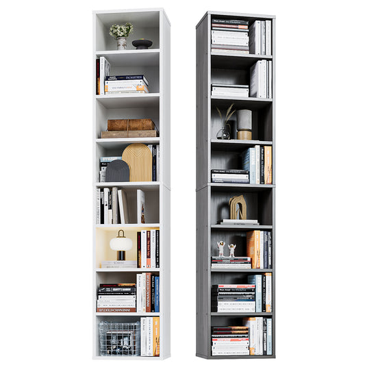 Biblioteca Alta 8 Niveles 180cm – Estantería Minimalista de Madera con Soporte de Pared, Ideal para Sala, Cocina y Baño